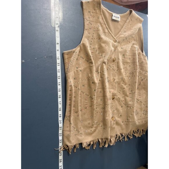 Tan Fringe Button-Up Vest 1X Bentley Plus Aztec Southwestern Rodeo - Picture 2 of 11